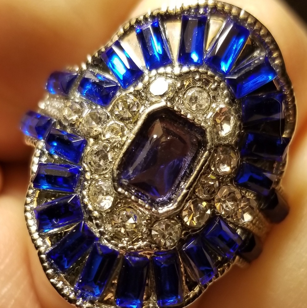 Solid Sterling Silver Blue Saphirre Statement Ring